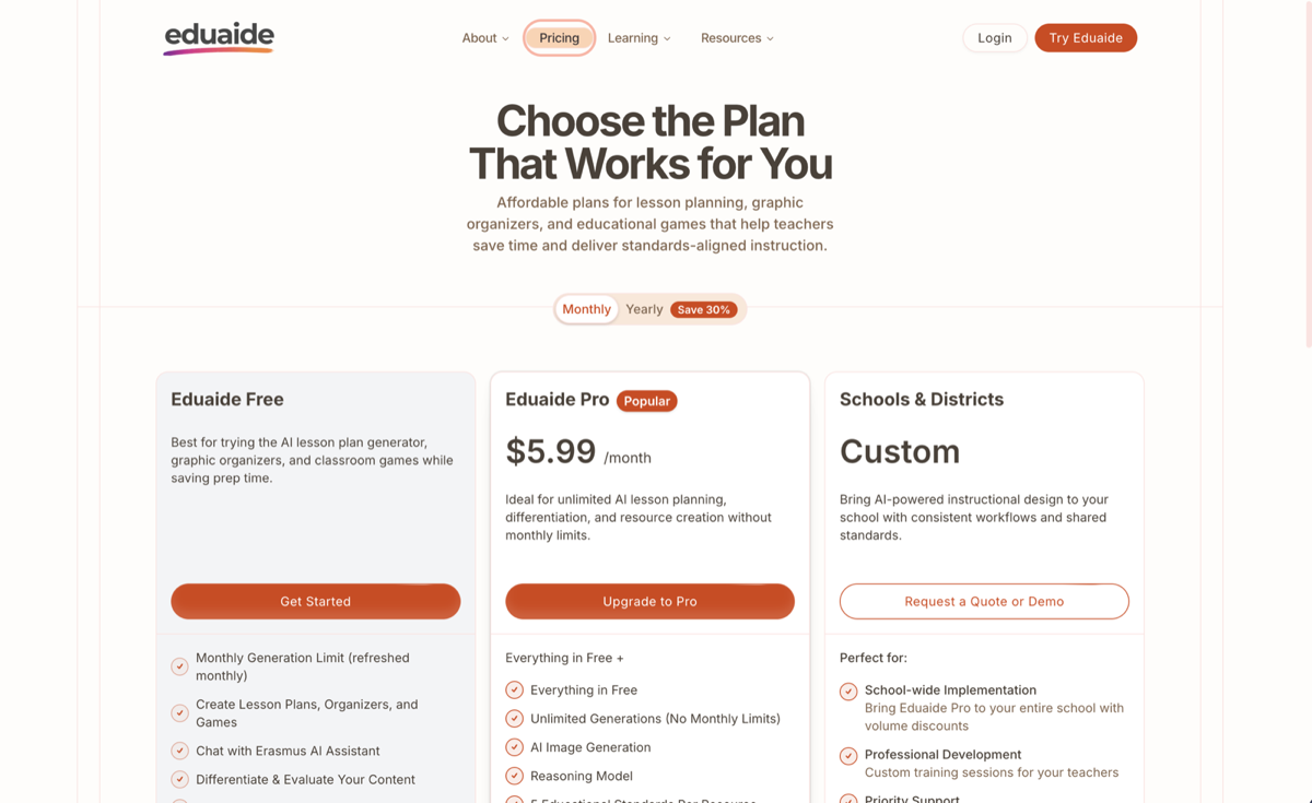 Eduaide.ai pricing page